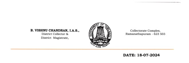 Document letterhead for Mr.B.Vishnu Chandran.IAS-District Collector, Ramanathapuram